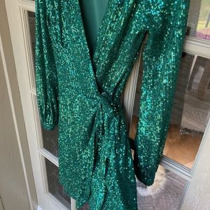 Green Sequin Wrap Dress